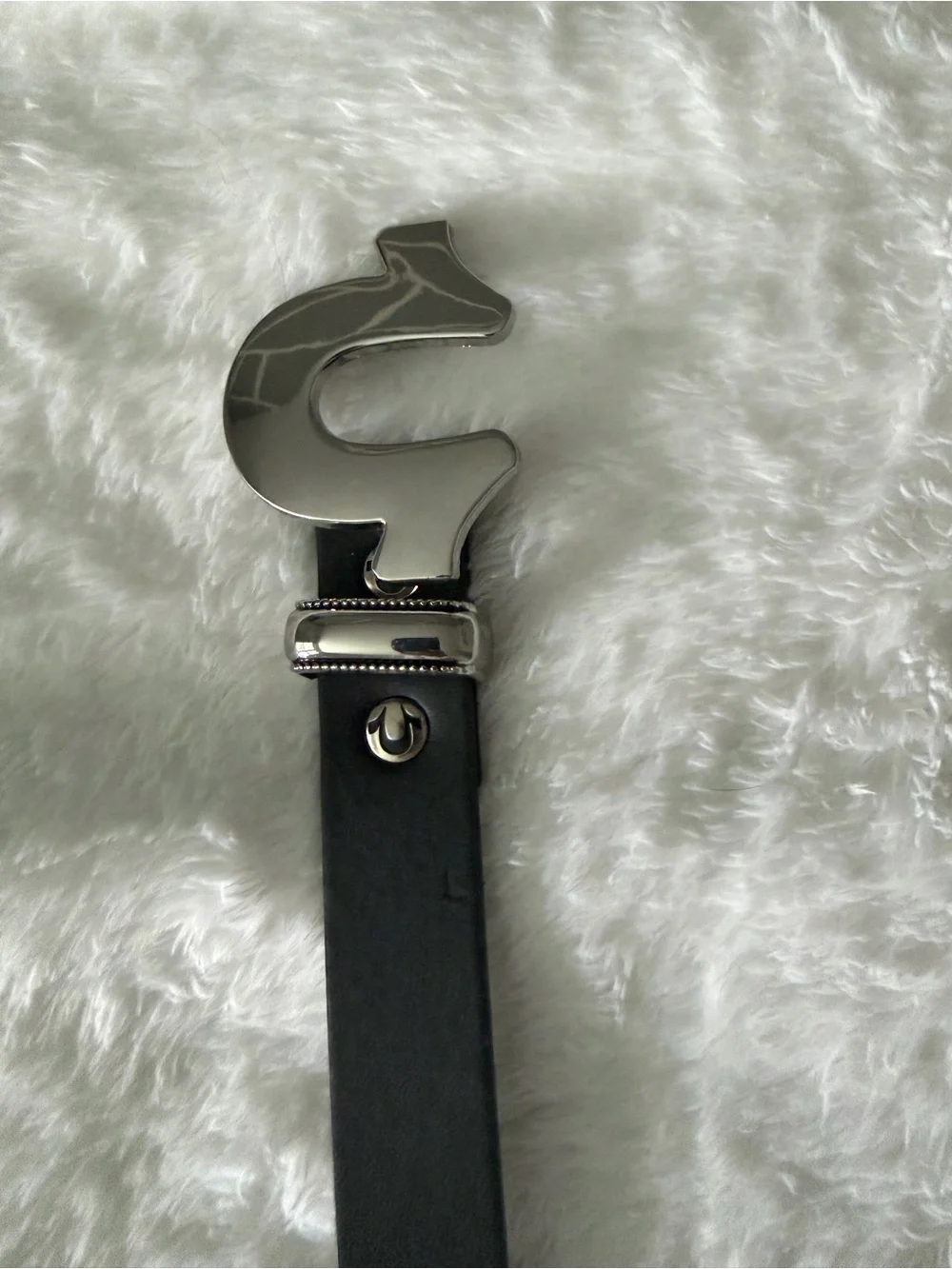 True Religion Black Leather Belt with Silver Dollar-Sign Buckle